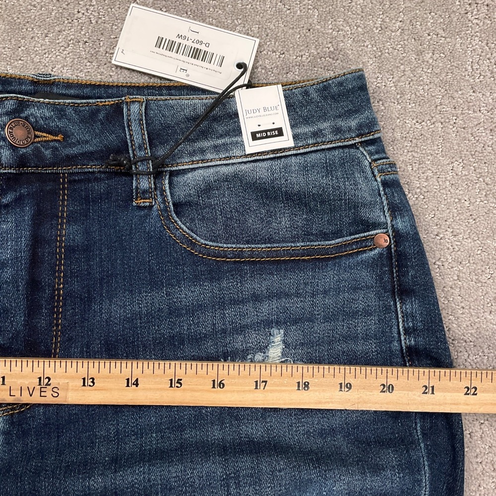 Judy Blue Jeans Women 16W Dark Blue Straight Leg Distressed Ripped JB88517 NWT - Picture 6 of 11